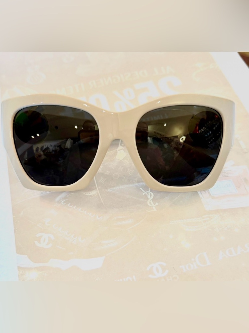 Versace white Frame Black Lens with silver metal medusa  Sunglasses